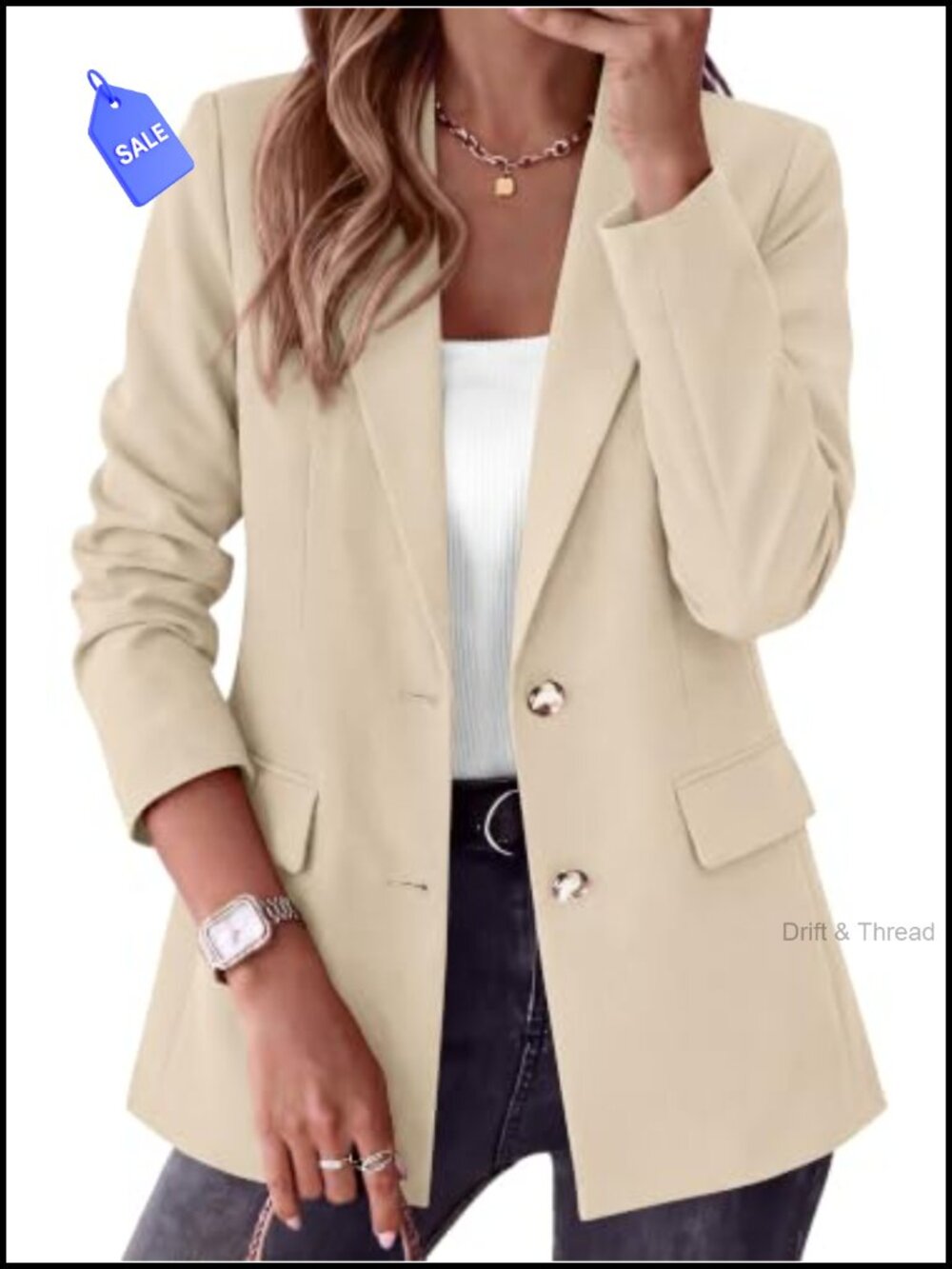 Blazer for Women Business Casual Long Sleeve Open Front Notch Lapel
